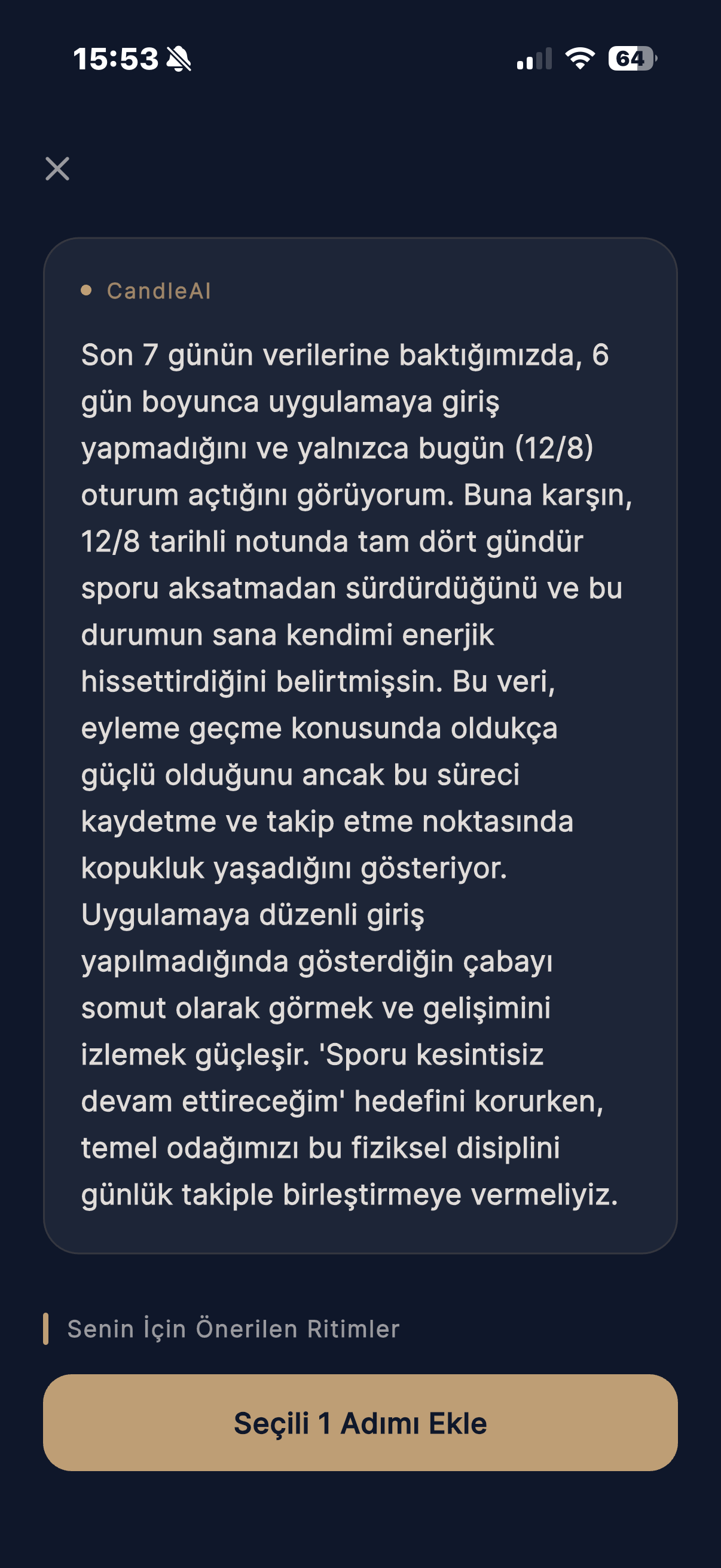 Little Candle yapay zekâ destekli kişisel içgörü ekranı